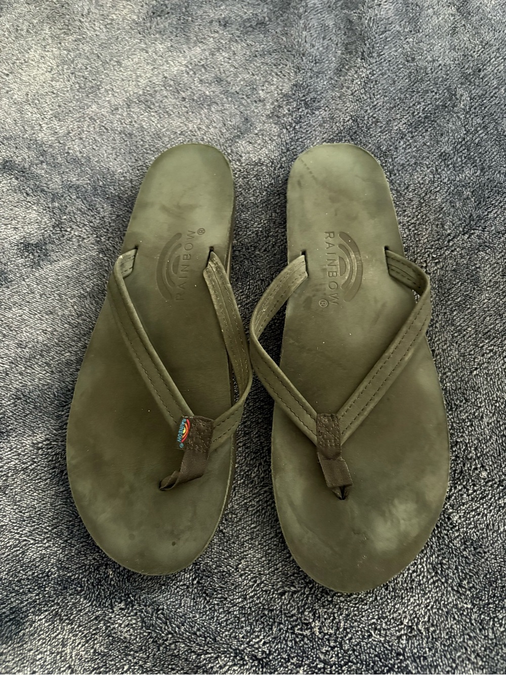 Rainbow Olive Green Leather Flip Flop Sandals